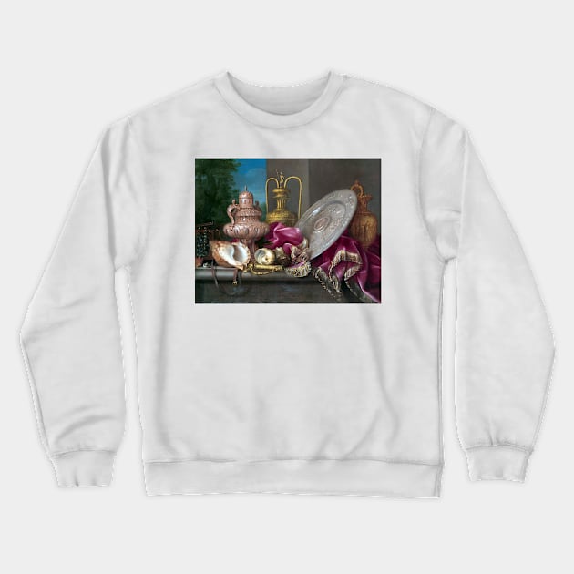 Meiffren Conte Still Life with Silver and Gold Plate, Shells, and a Sword Crewneck Sweatshirt by pdpress